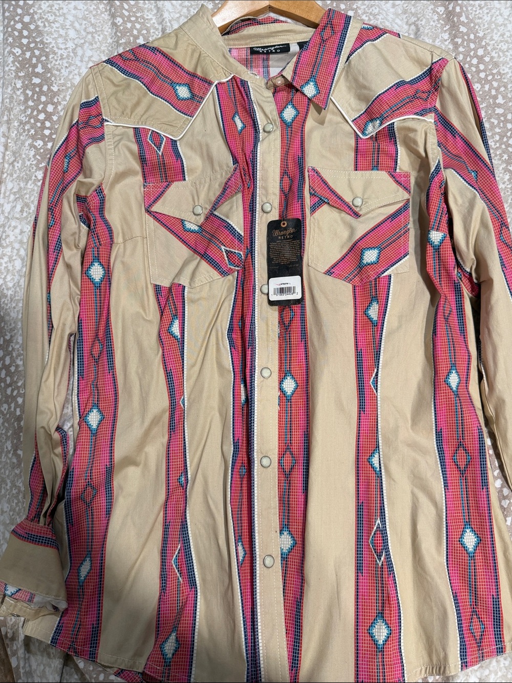 Wrangler Slim Tan & Red pink Patterned Western Snap Shirt